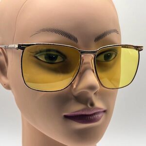 Vintage 90s Square Metal Eyeglass Frames with New Non-RX Yellow Lenses Retro